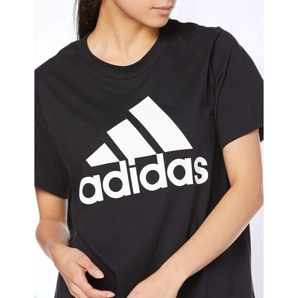 Adidas Badge of Sports Short Sleeve Black Tee Cotton Round Neck NEW Small - Picture 1 of 9
